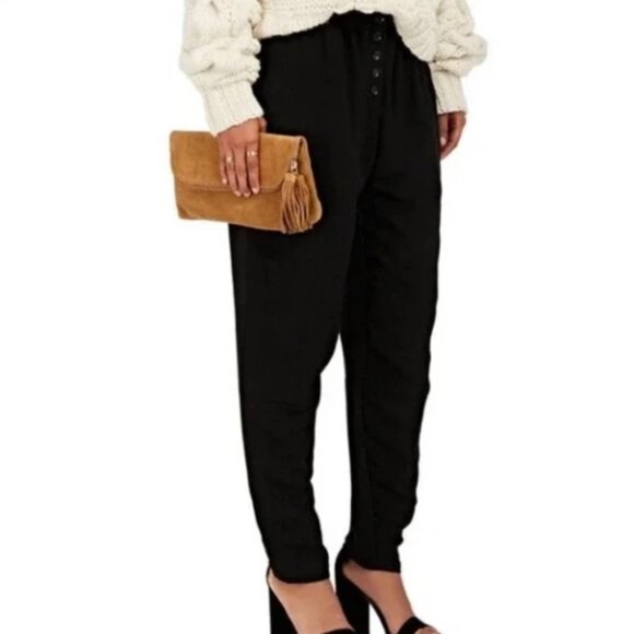 Ulla Johnson Black Pants Paperbag Waist Tapered Leg Button Detail Size 0 Women's - Picture 1 of 15